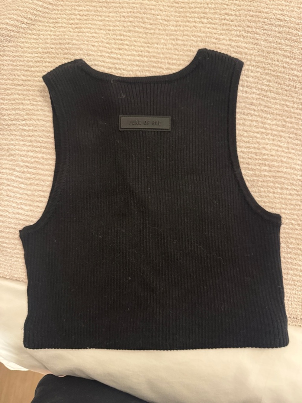 Fear of God Black Ribbed Tank Top with Logo Patch